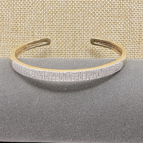 Vintage Gold Tone CZ Pave Cuff Bracelet Signed PAJ BB - Picture 1 of 9